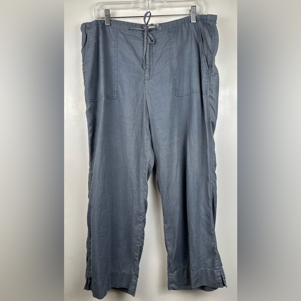 Vintage Y2K Old Navy 100% Linen Pants Gray Size 14 Wide Leg Cropped Spring 2004